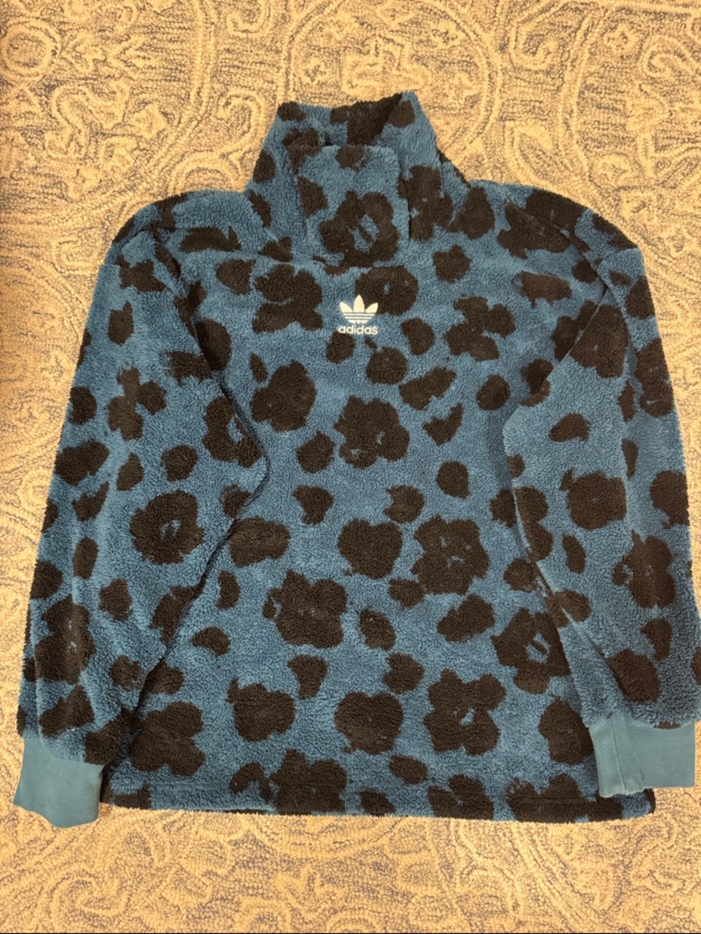 adidas Blue and Black Leopard Fleece Pullover
